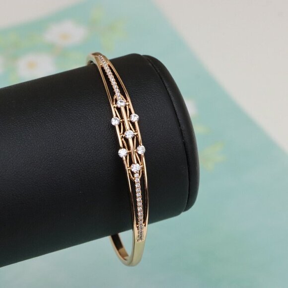 Rose Gold Bangle with Double Row Sparkling Stones, XPBL0511 - Picture 7 of 12